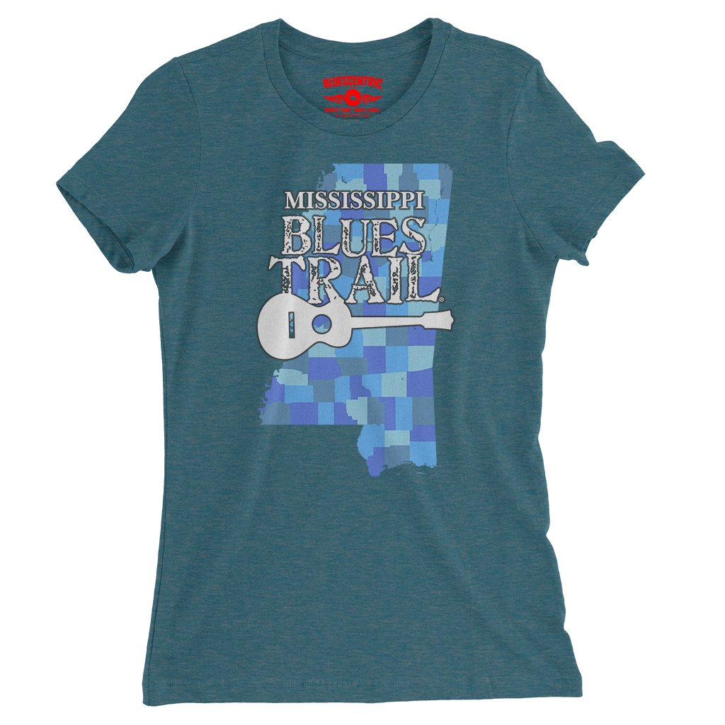 Mississippi Blues Trail Counties Ladies T-Shirt - Relaxed Fit - Heather Deep Teal