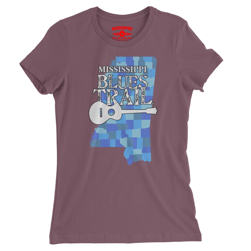 Mississippi Blues Trail Counties Ladies T-Shirt - Relaxed Fit - Heather Maroon