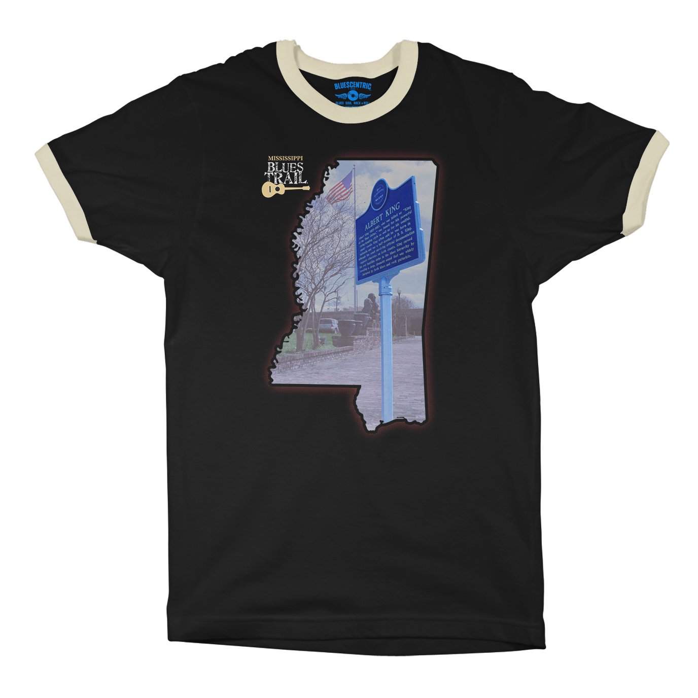 Albert King Blues Trail Marker Ringer T-Shirt - Black-Cream