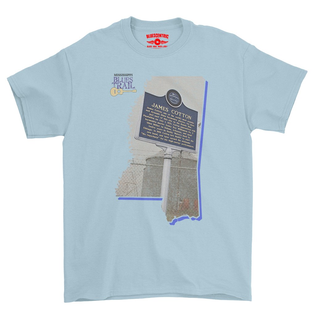 James Cotton Mississippi Blues Trail T-Shirt - Heavy Cotton - Light Blue