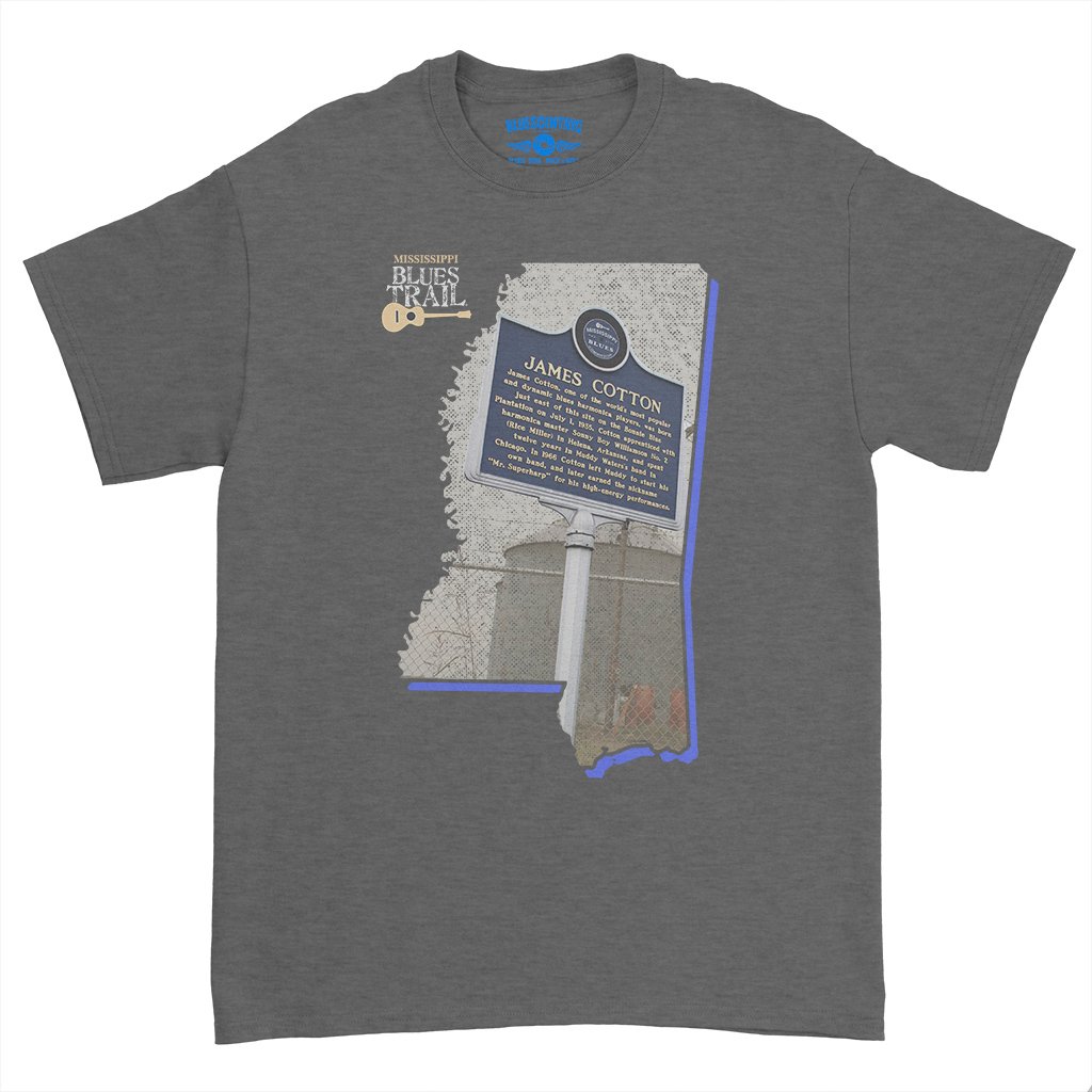 James Cotton Mississippi Blues Trail T-Shirt - Heavy Cotton - Dark Heather