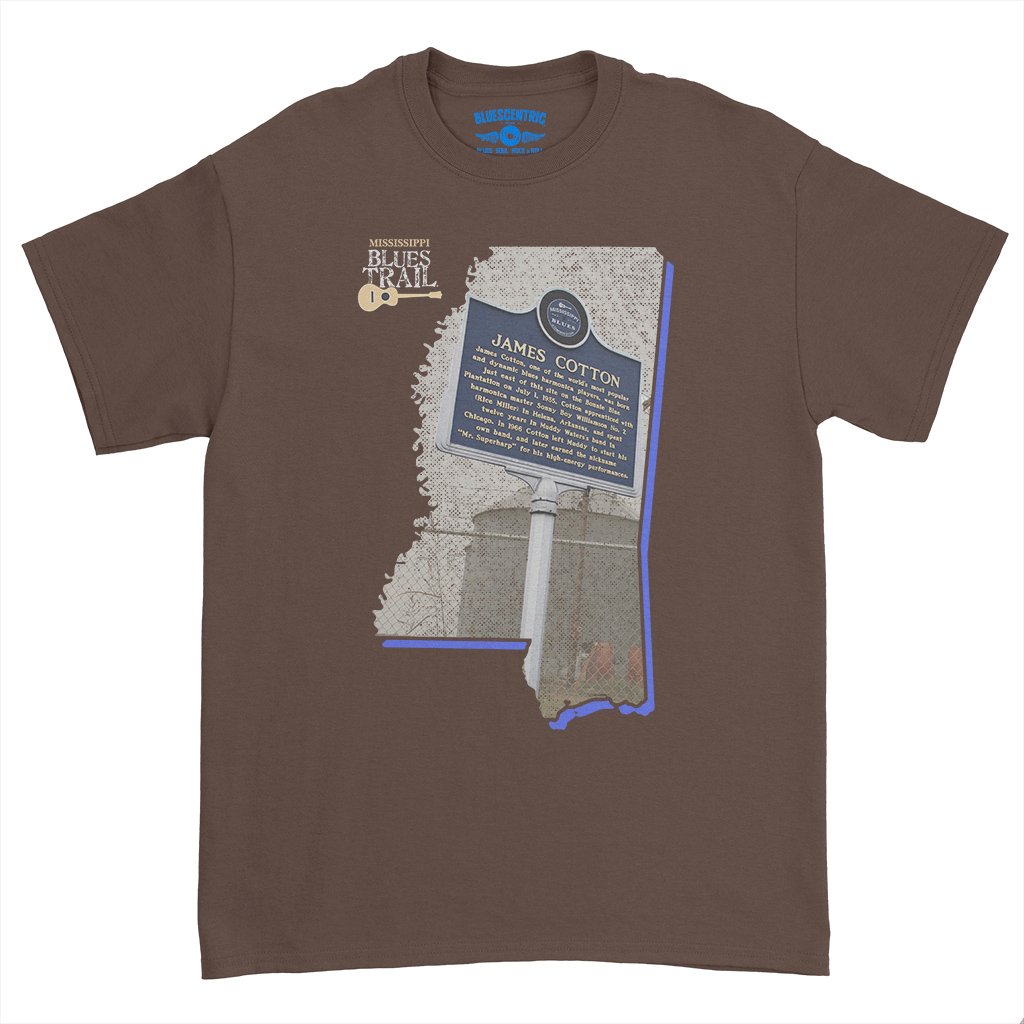 James Cotton Mississippi Blues Trail T-Shirt - Heavy Cotton - Chocolate