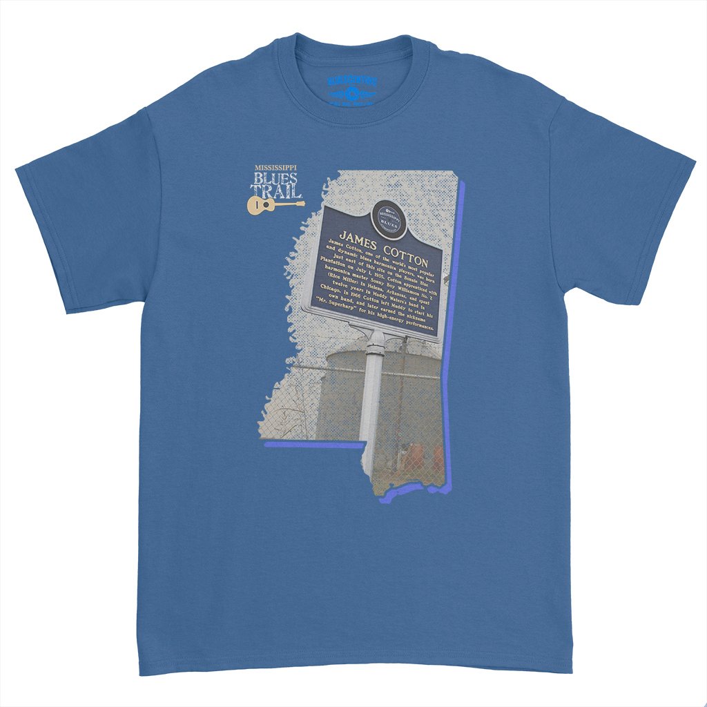 James Cotton Mississippi Blues Trail T-Shirt - Heavy Cotton - Royal