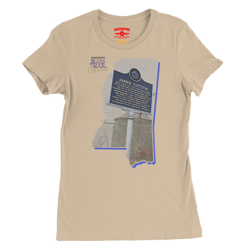 James Cotton Mississippi Blues Trail Ladies T-Shirt - Relaxed Fit - Sand Dune