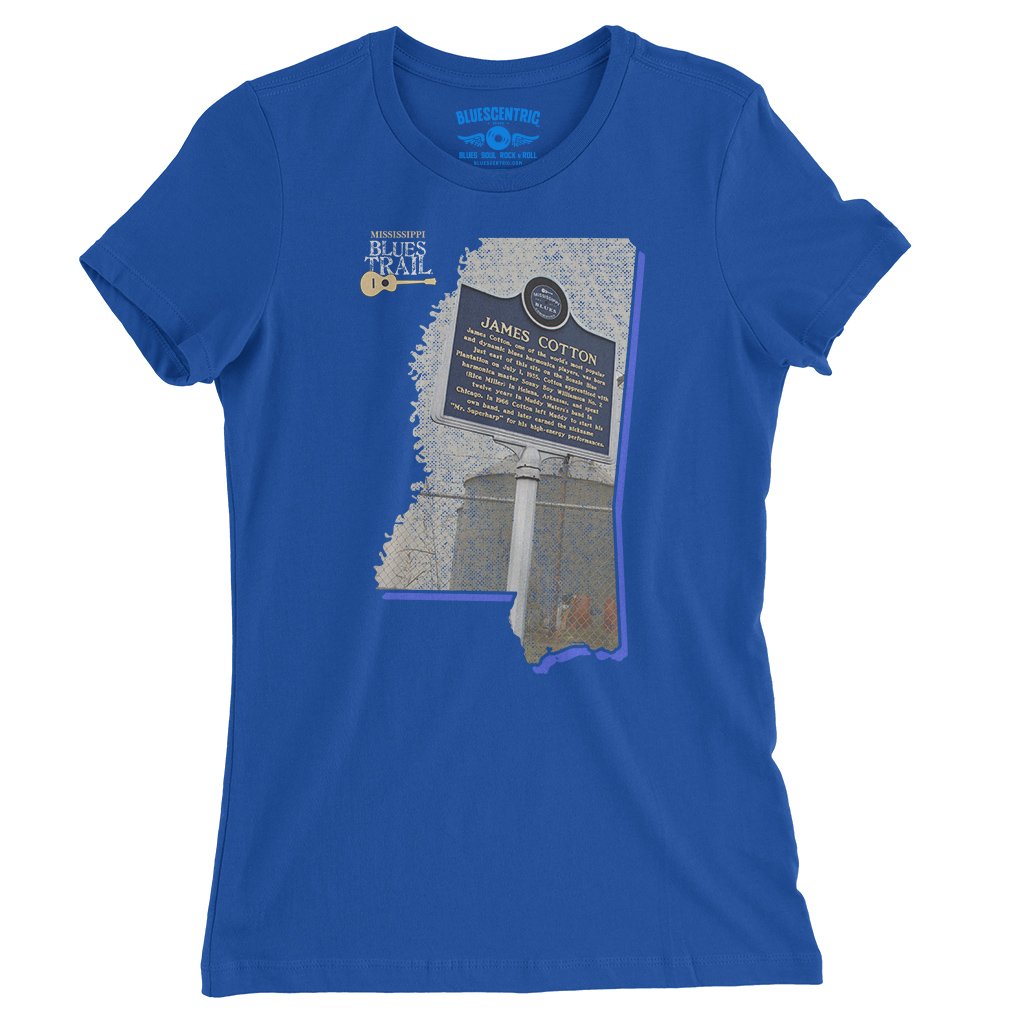 James Cotton Mississippi Blues Trail Ladies T-Shirt - Relaxed Fit - True Royal