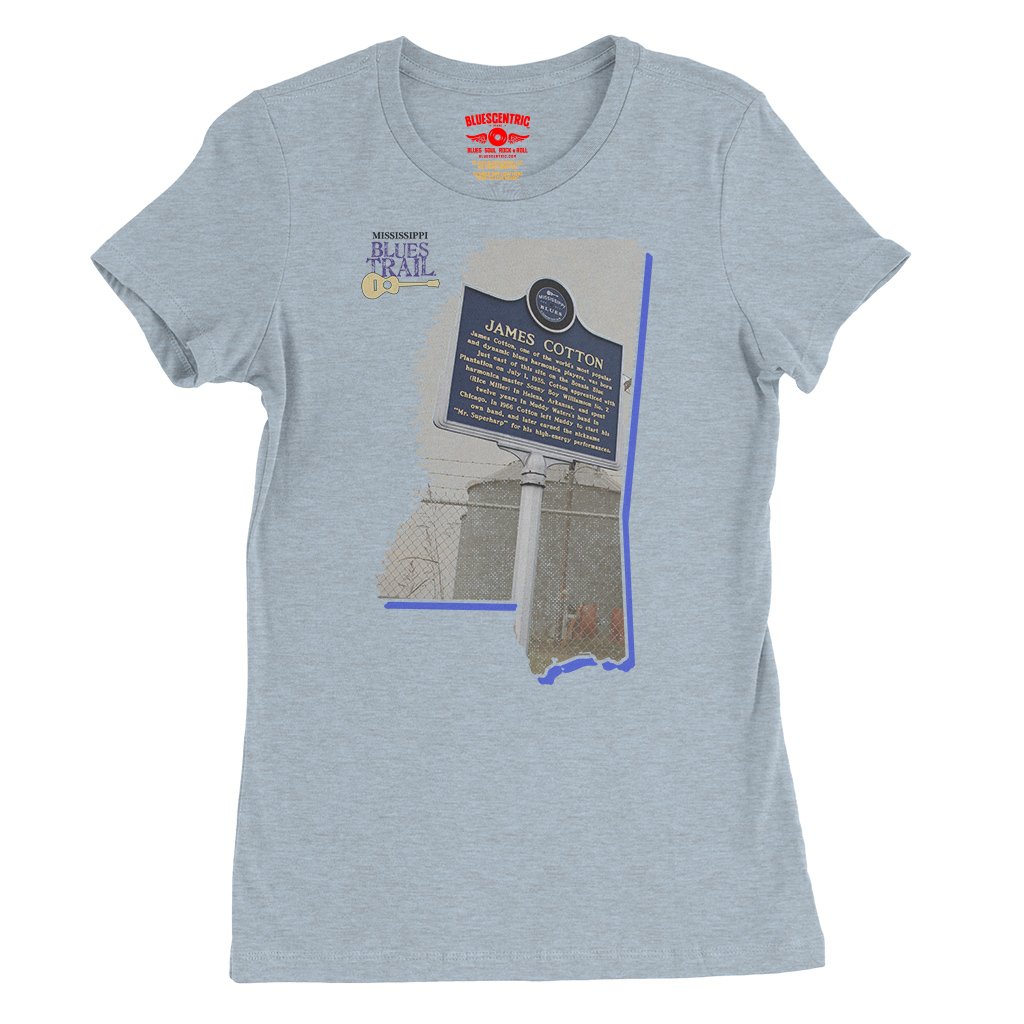 James Cotton Mississippi Blues Trail Ladies T-Shirt - Relaxed Fit - Heather Prism Blue