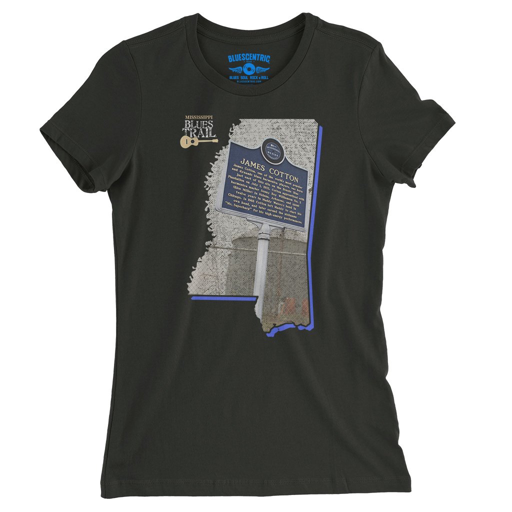 James Cotton Mississippi Blues Trail Ladies T-Shirt - Relaxed Fit - Vintage Black