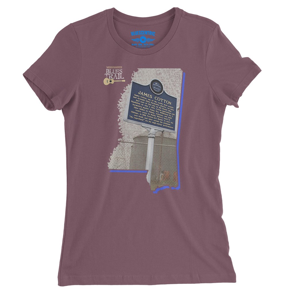 James Cotton Mississippi Blues Trail Ladies T-Shirt - Relaxed Fit - Heather Maroon
