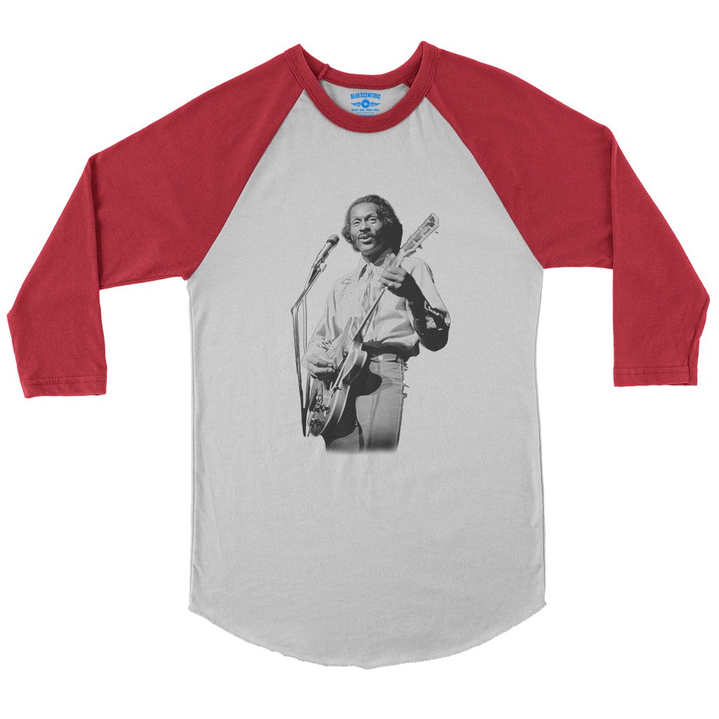 Chuck Berry Photo Baseball T-Shirt in White Red