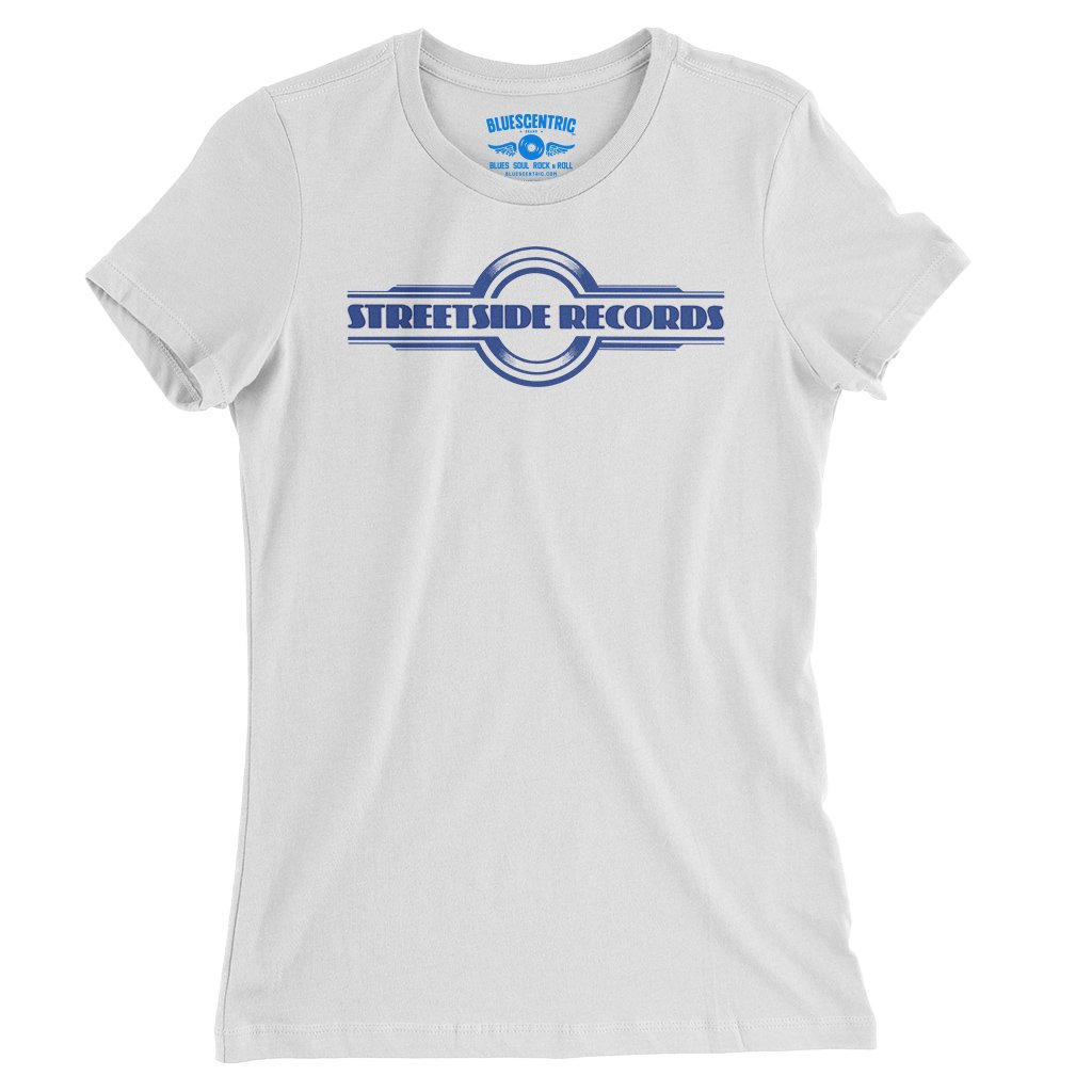 Vintage Streetside Record Store Ladies T-Shirt - Relaxed Fit - White