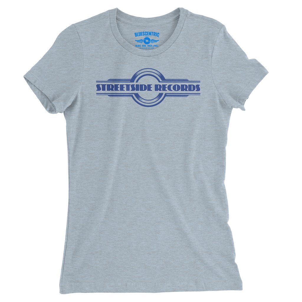 Vintage Streetside Record Store Ladies T-Shirt - Relaxed Fit - Heather Prism Blue