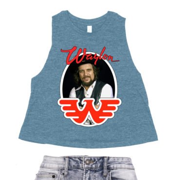 Waylon Jennings Photo Racerback Crop Top - Women's - Heather Deep Teal