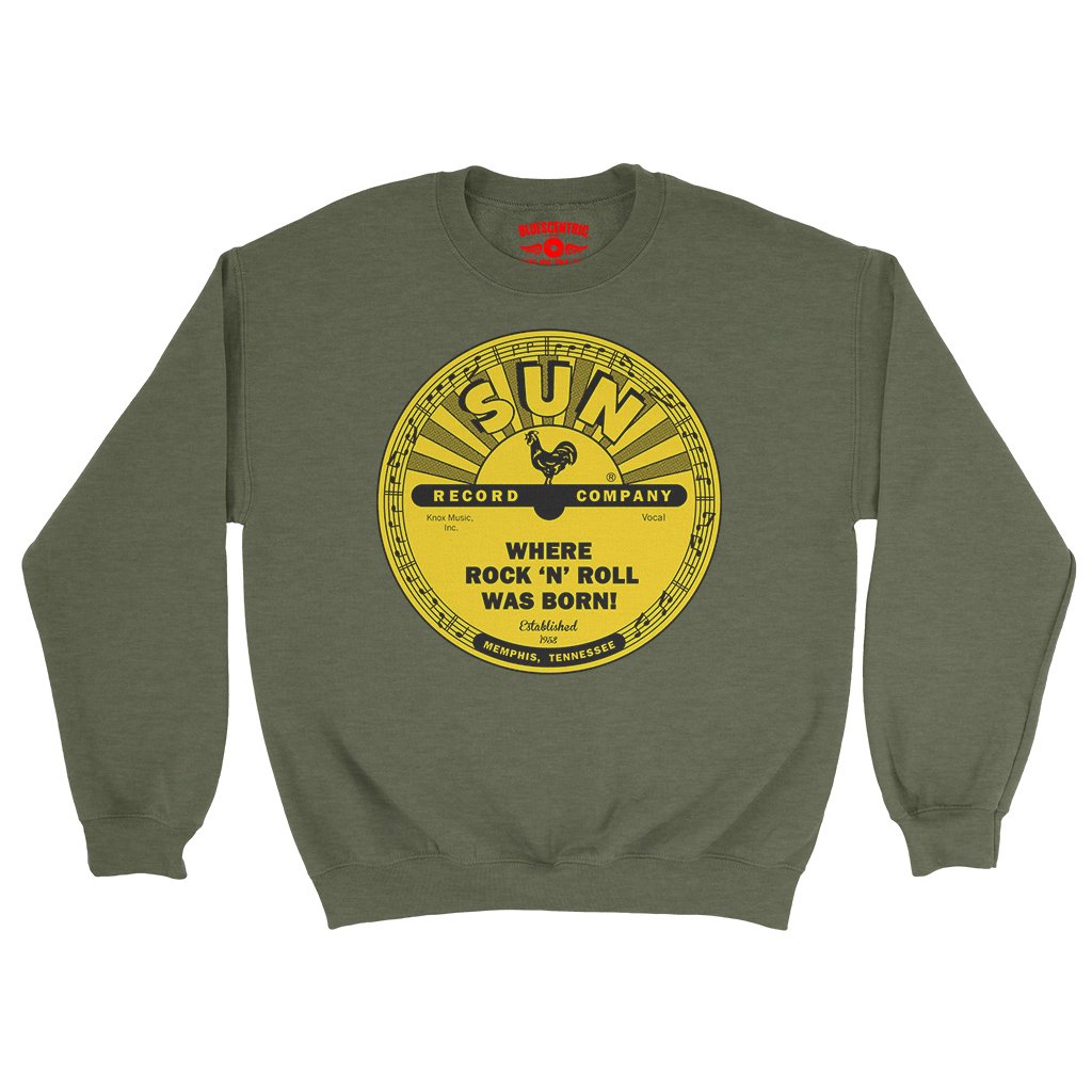 Sun Records Where Rock n Roll Was born Crewneck Sweatshirt - Army Heather