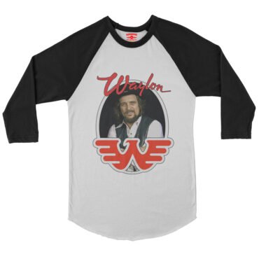 Waylon Jennings Photo Baseball T-Shirt - White-Black