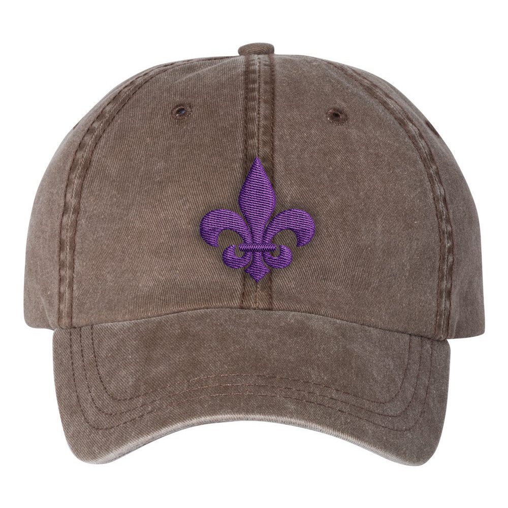 Purple Fleur de Lis Hat - Pigment Dyed Brown