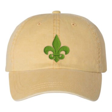 Green Fleur de Lis Hat - Pigment Dyed Mustard
