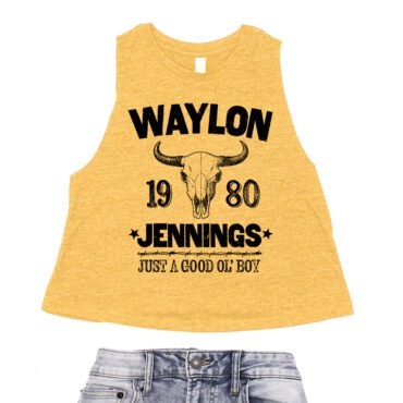 Waylon Jenning Good Ol Boy Racerback Crop Top - Women's - Heather Mustard