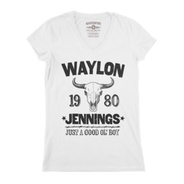 Waylon Jenning Good Ol Boy V-Neck T Shirt - Women's - White