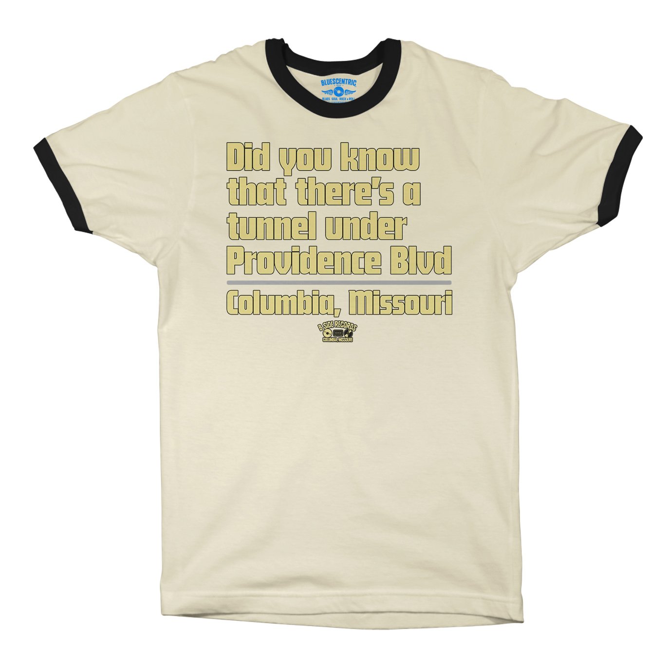Tunnel Under Providence Blvd Columbia Mo Ringer T-Shirt - Cream-Black