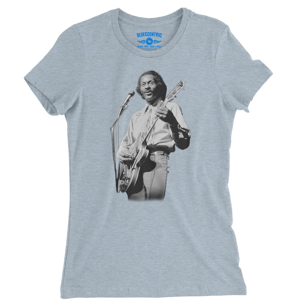 Chuck Berry Photo Ladies T-Shirt - Relaxed Fit - Heather Prism Blue