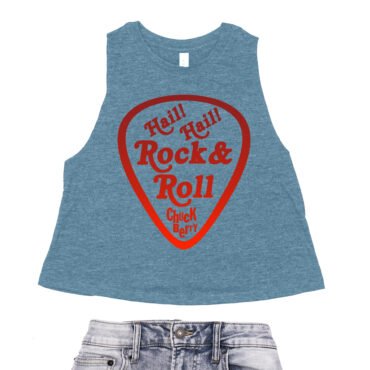 Hail! Hail! Rock n Roll! Chuck Berry Racerback Crop Top - Women's - Heather Deep Teal