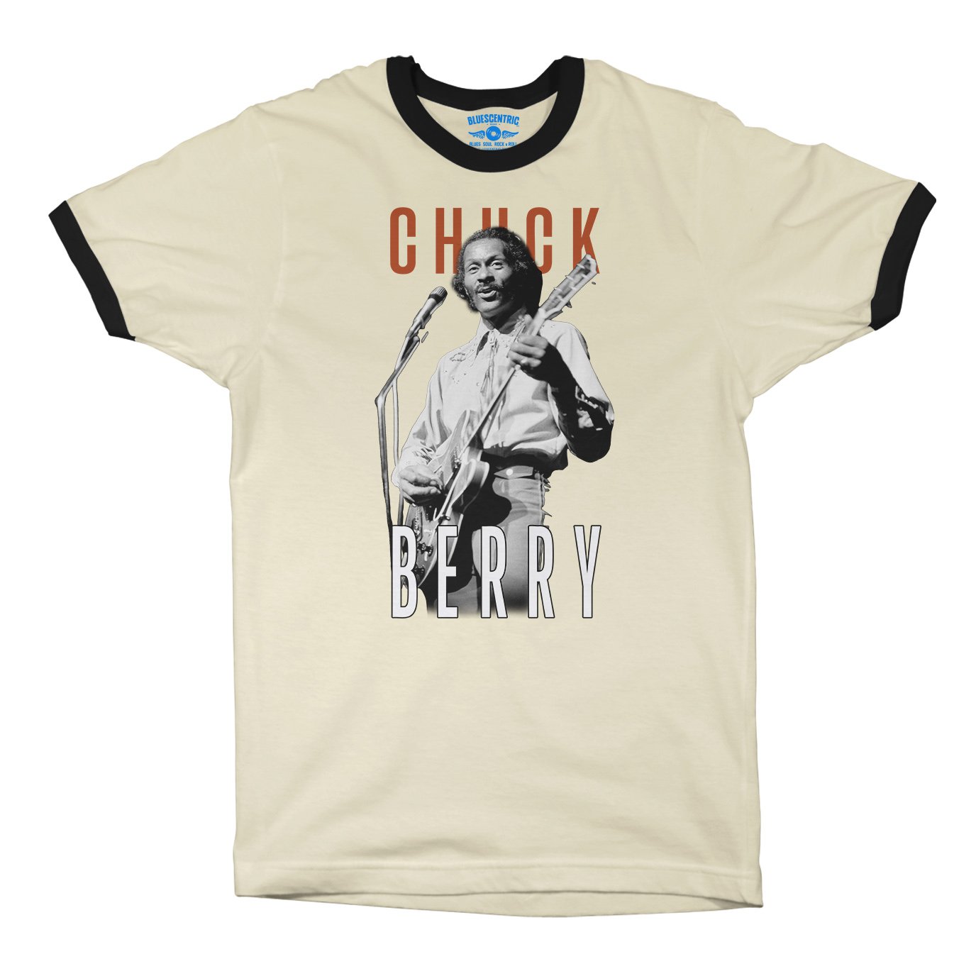 Graphic Chuck Berry Guitar Ringer T-Shirt in Natural Black