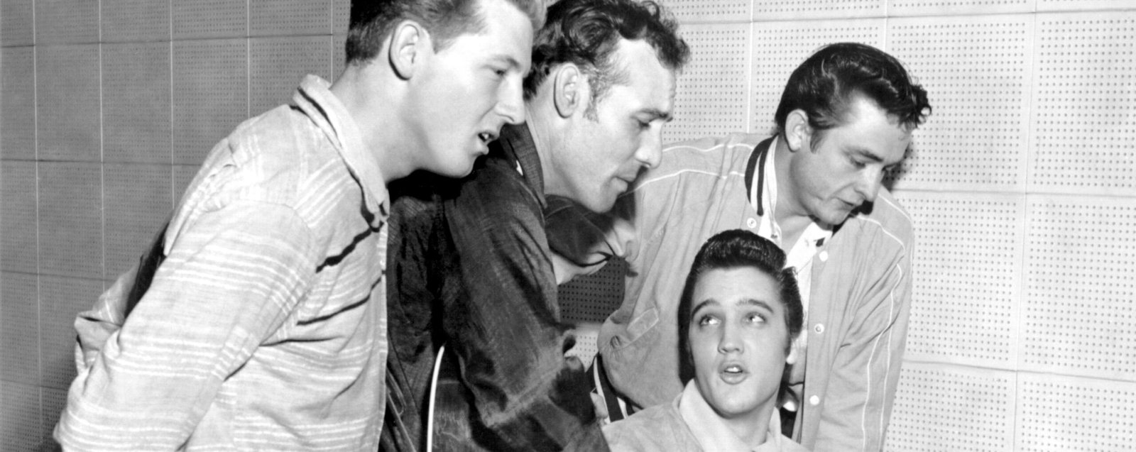 The Million Dollar Quartet at Sun Records in Memphis, Elvis Presley, Carl Perkins, Johnny Cash and Jerry Lee LEwis