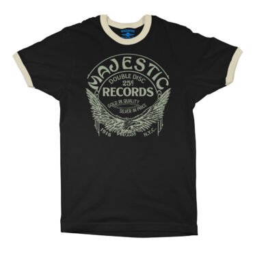 Majestic Records Gold Eagle Ringer T-Shirt - Black-Cream