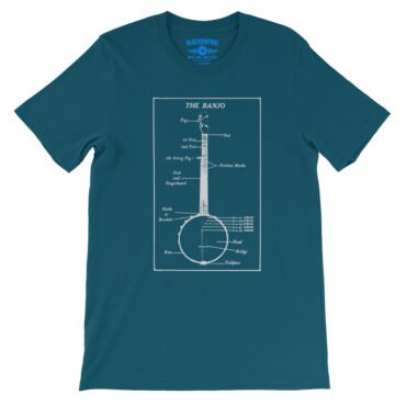 Banjo Diagram T-Shirt - Lightweight Vintage Style - Deep Teal