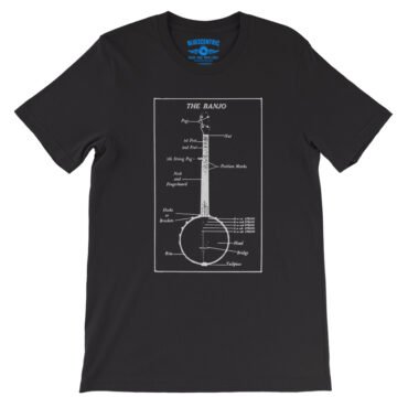 Banjo Diagram T-Shirt - Lightweight Vintage Style - Black