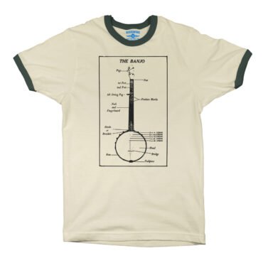 Banjo Diagram Ringer T-Shirt - Natural Forest Green