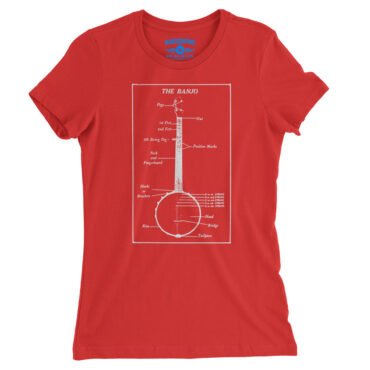 Banjo Diagram Ladies T-Shirt - Relaxed Fit - Red