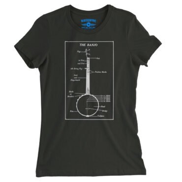 Banjo Diagram Ladies T-Shirt - Relaxed Fit - Black
