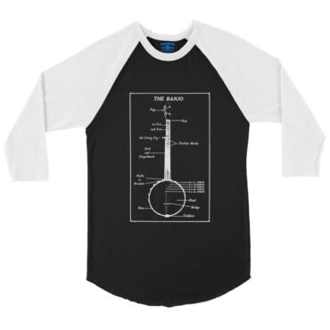 Banjo Diagram Baseball T-Shirt - Black White