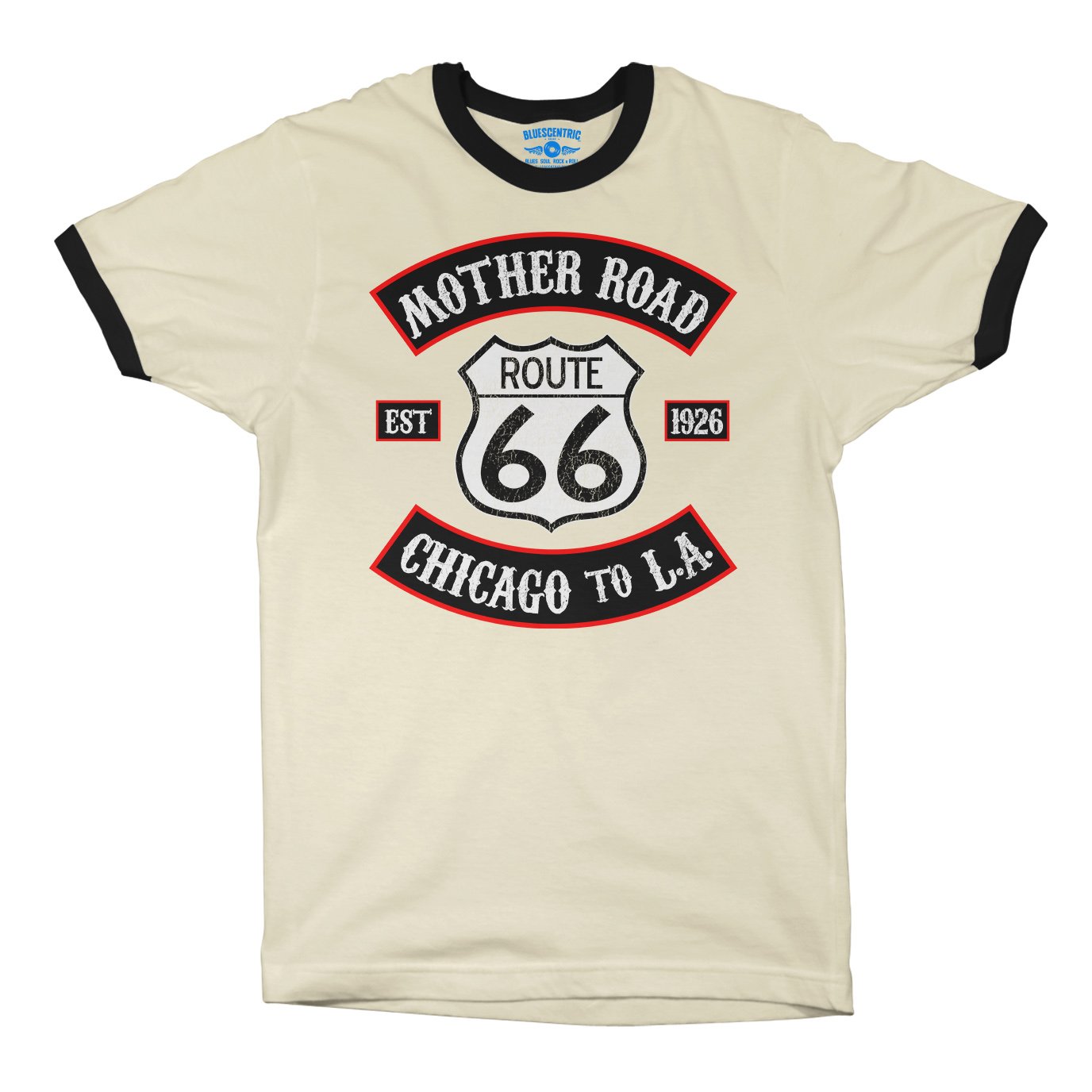 Route 66 Biker Ringer T-Shirt - Natural Black