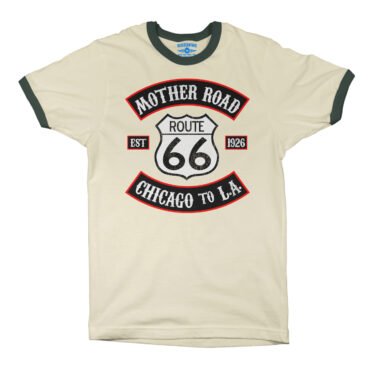 Route 66 Biker Ringer T-Shirt - Natural Forest Green