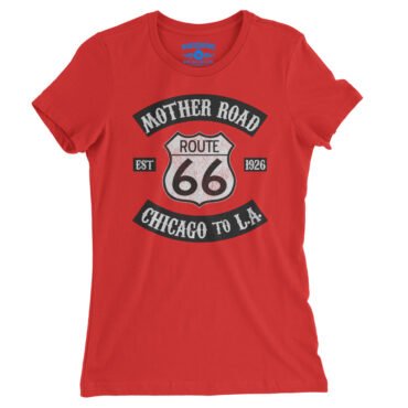 Route 66 Biker Ladies T-Shirt - Relaxed Fit - Red