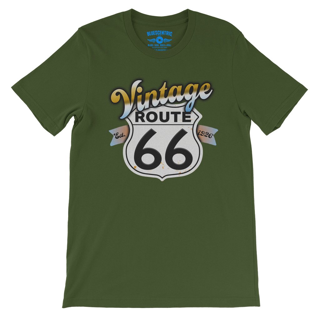 Vintage Route 66 T-Shirt - Lightweight Vintage Style - Olive