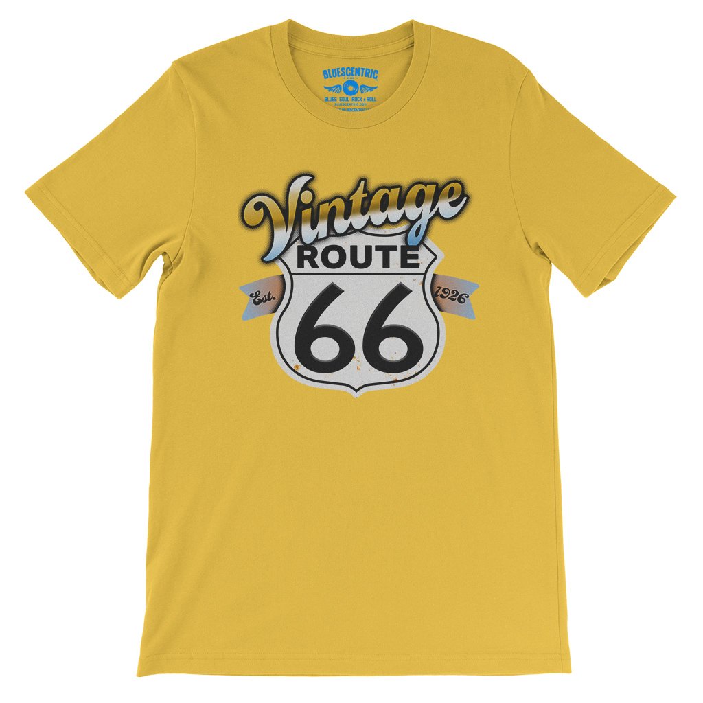 Vintage Route 66 T-Shirt - Lightweight Vintage Style - Maize Yellow