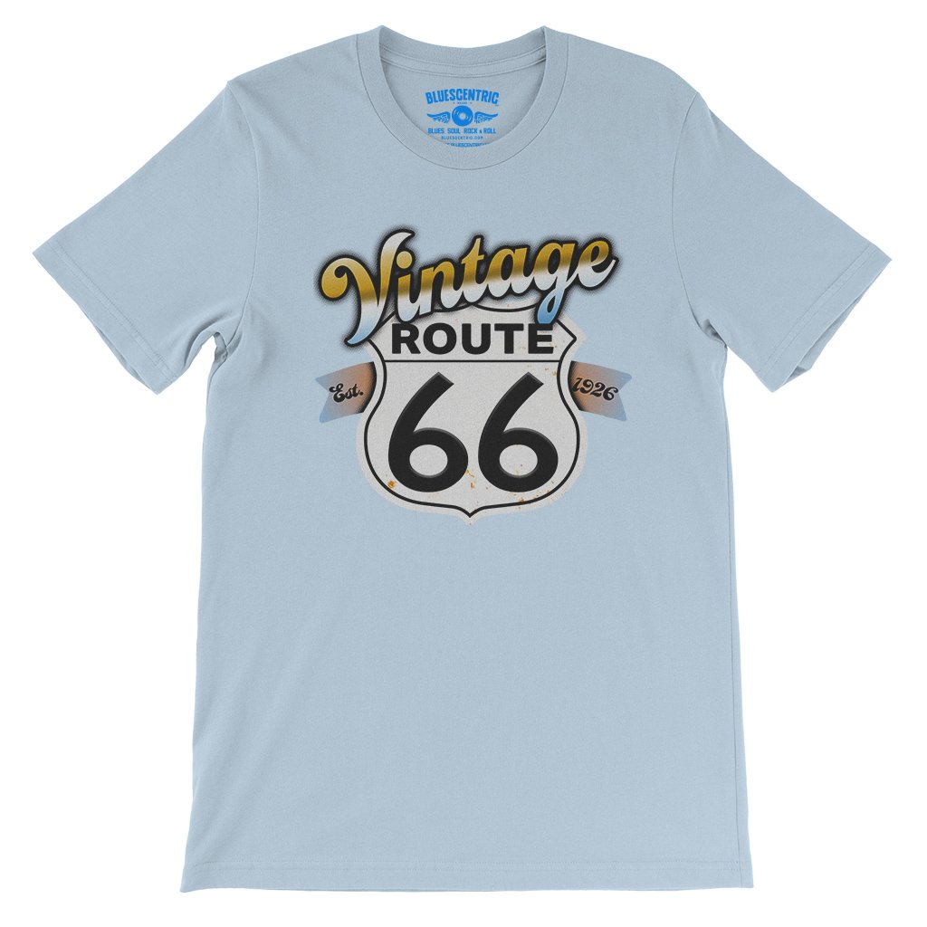 Vintage Route 66 T-Shirt - Lightweight Vintage Style - Baby Blue