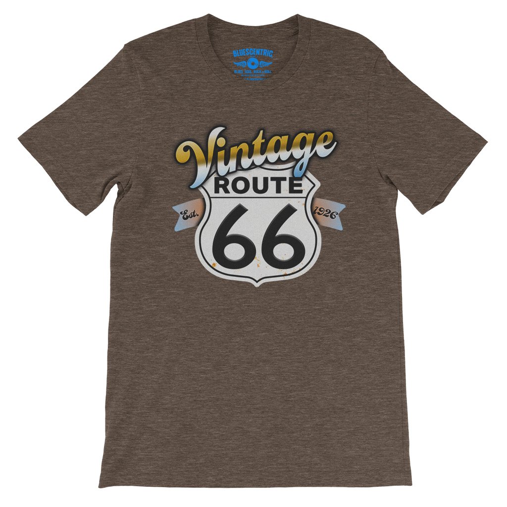 Vintage Route 66 T-Shirt - Lightweight Vintage Style - Heather Brown