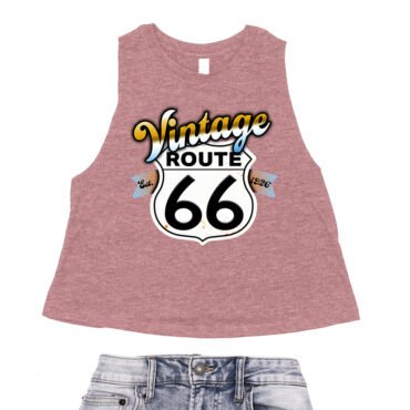 Vintage Route 66 Racerback Crop Top - Women's - Heather Mauve