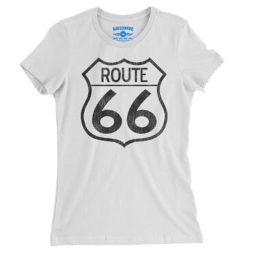 Distressed Route 66 Ladies T-Shirt - Relaxed Fit - White