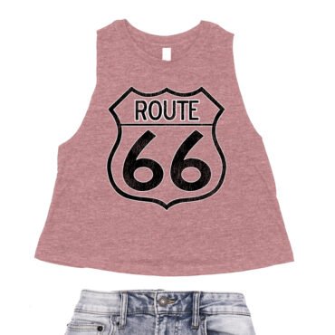 Distressed Route 66 Racerback Crop Top - Women's - Heather Mauve