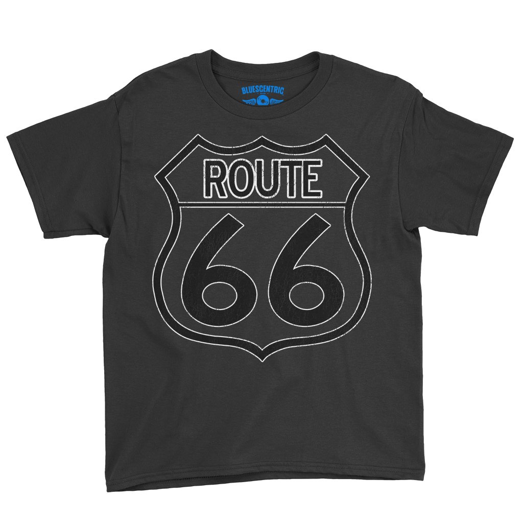 Distressed Route 66 Youth T-Shirt - Lightweight Children & Toddlers - Black