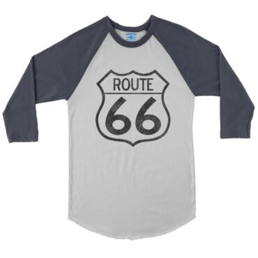 Distressed Route 66 Baseball T-Shirt - White Navy