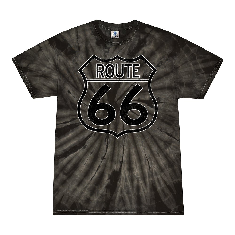 Distressed Route 66 Tie-Dye T-Shirt - Black - 5XL