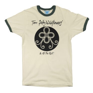 Tom Petty Black Wildflowers Logo Ringer T-Shirt - Natural Forest Green