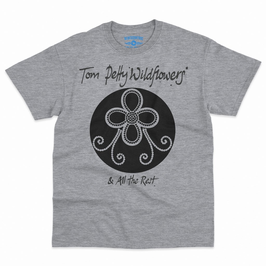 Tom Petty Black Wildflowers Logo T-Shirt - Men's Big & Tall - Sport Grey