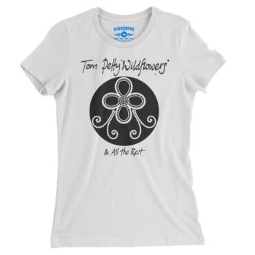 Tom Petty Black Wildflowers Logo Ladies T-Shirt - Relaxed Fit - White
